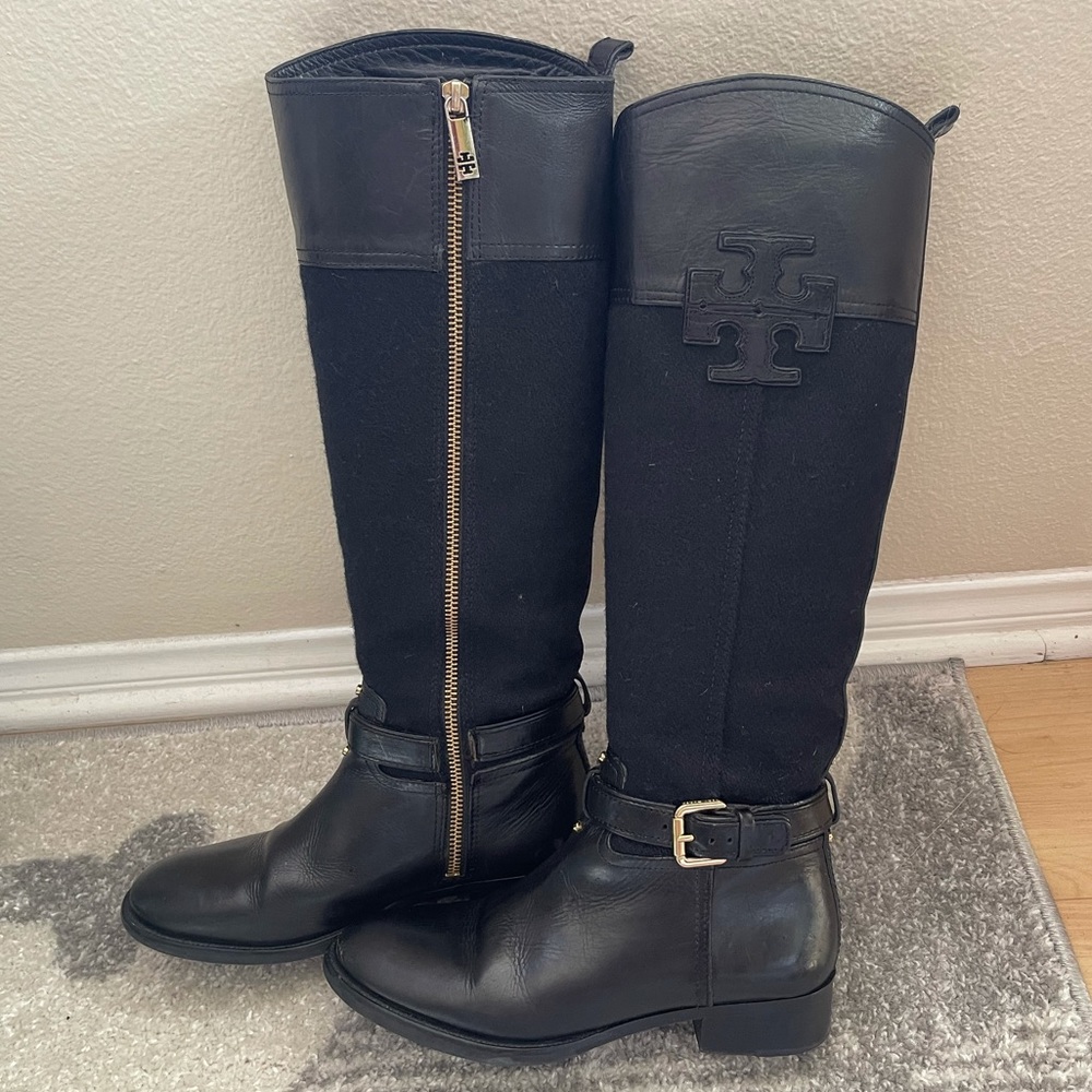 Tory Burch English style leather and wool boots. Like new. Excellent condition